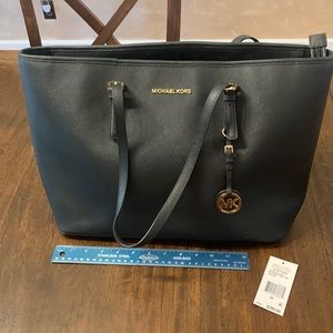 Michael Kors Jet Set Travel Black Leather Tote